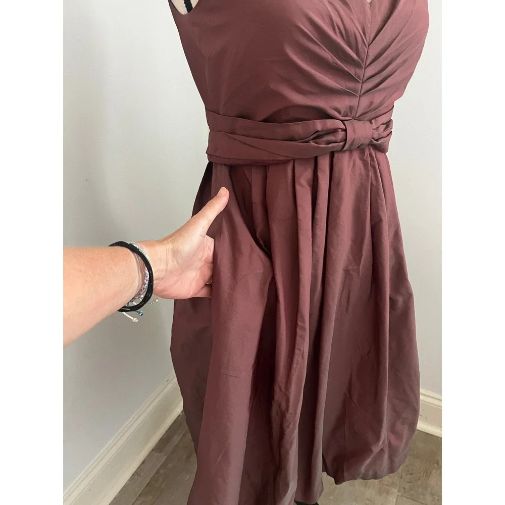 V-Neck Bow Cocktail Dress sz 0 Burgundy Wine Retro 60s Feminine Pinup Rockabilly